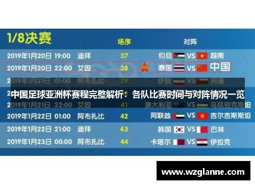 中国足球亚洲杯赛程完整解析：各队比赛时间与对阵情况一览